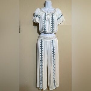 Goa Beachwear by Japna White and Blue Patterned set crop top size small